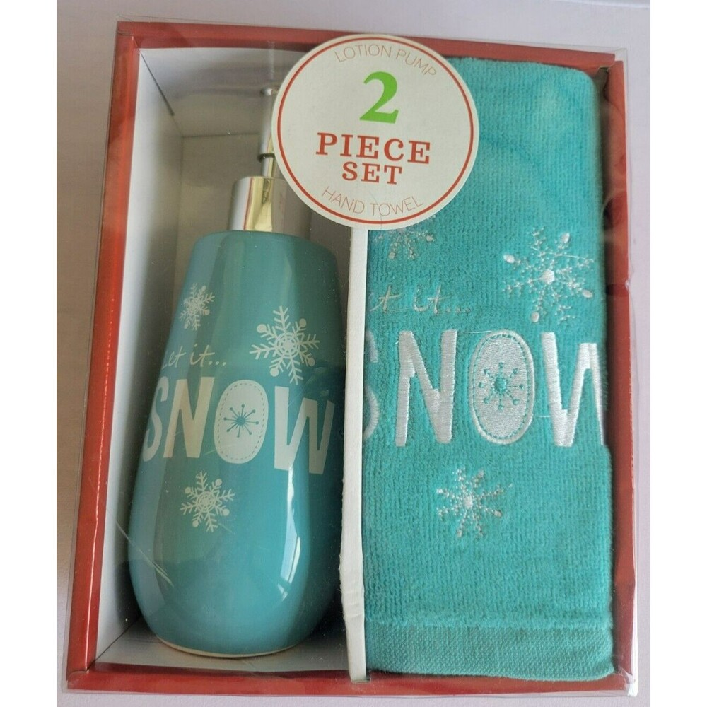 2 Piece Avanti Christmas Lotion Pump With Hand Towel Bathroom Decor New